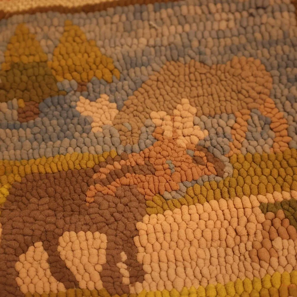 Vintage Hand Hooked Moose Rug Mat 9x9 Primitive Folk Art Cabin Lodge Wall Hangin